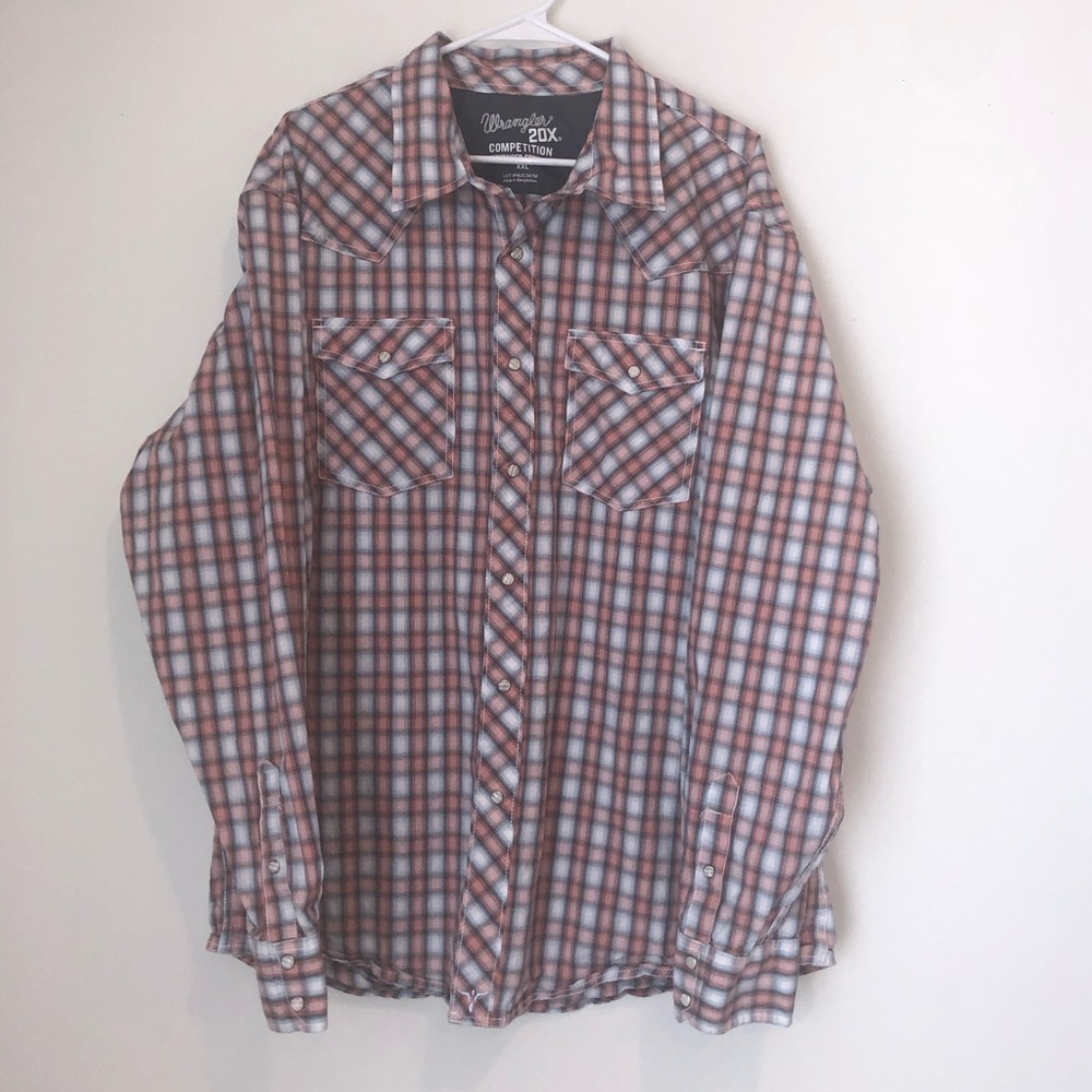 Wrangler 20X Competition Men’s XXL Light Gray and Peach Western Shirt with snaps